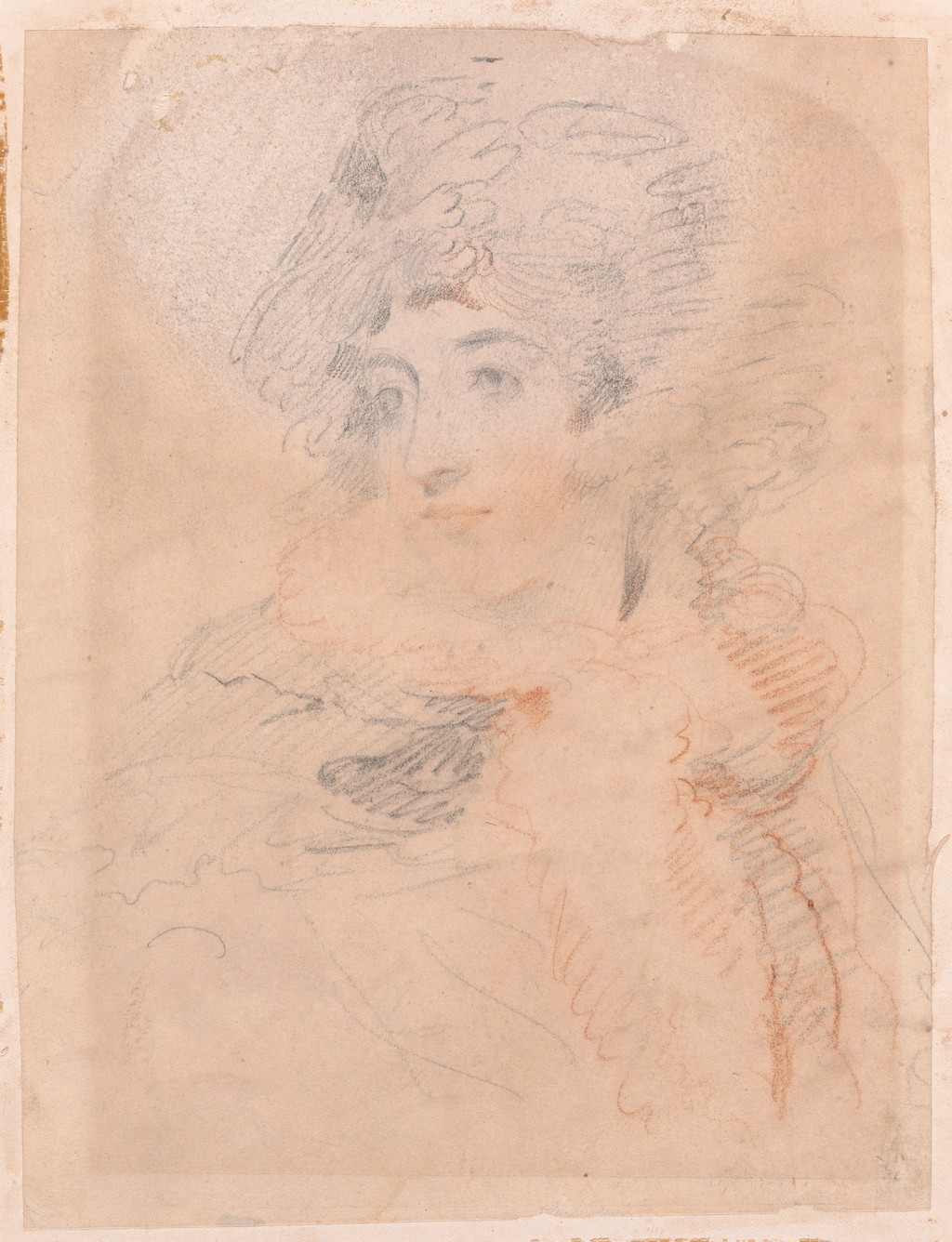 Attributed to Thomas Lawrence, Portrait of Elizabeth Farren, Countess of Derby, 1790. Black and red chalk. The Metropolitan Museum of Art, 2008.671. Public domain / CC0; resized only.