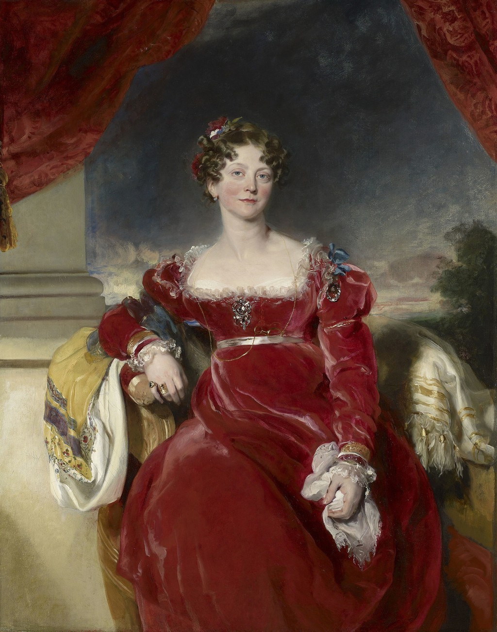 Thomas Lawrence, Princess Sophia, about 1824 in the Royal Collection exhibition label, oil on canvas. Royal Collection, RCIN 403420. Public domain reproduction via Wikimedia Commons; whole supplied portrait, resized.