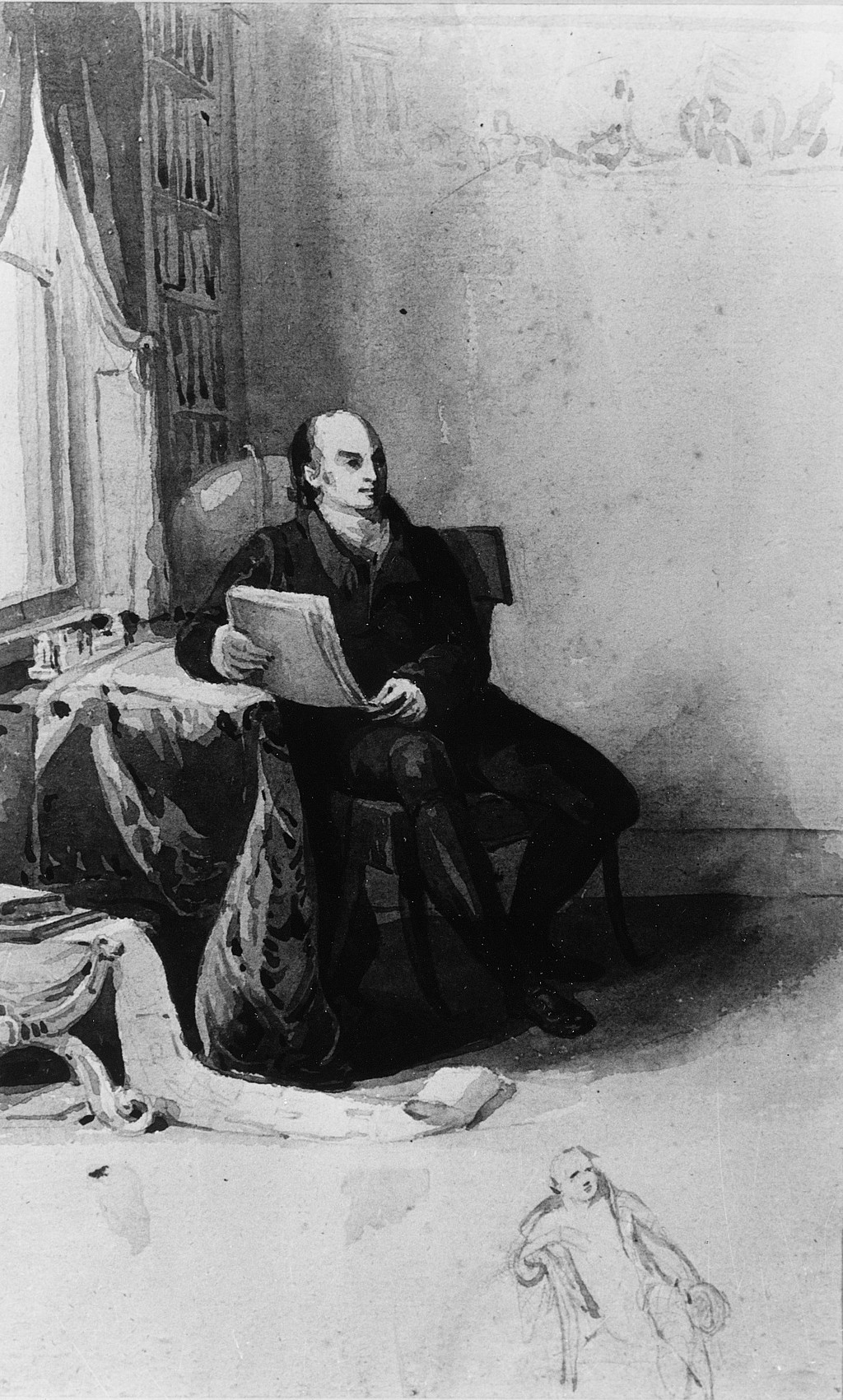 Thomas Sully, John Quincy Adams, 1824. Watercolour, black chalk and graphite on off-white laid paper, 26.4 × 16.5 cm; shown in the museum’s monochrome reproduction. The Metropolitan Museum of Art, Fletcher Fund, 1938, 38.146.1. Public domain.
