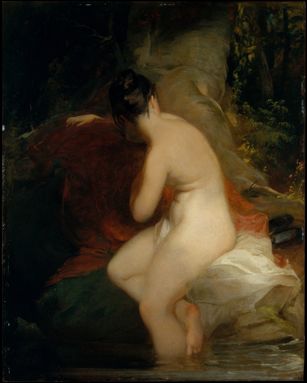Thomas Sully, Musidora, 1813–35. Oil on wood, 71.4 × 57.2 cm. The Metropolitan Museum of Art, Gift of Louis Allston Gillet, in memory of his uncles, Sully Gillet and Lorenzo M. Gillet, 1921, 21.48. Public domain.