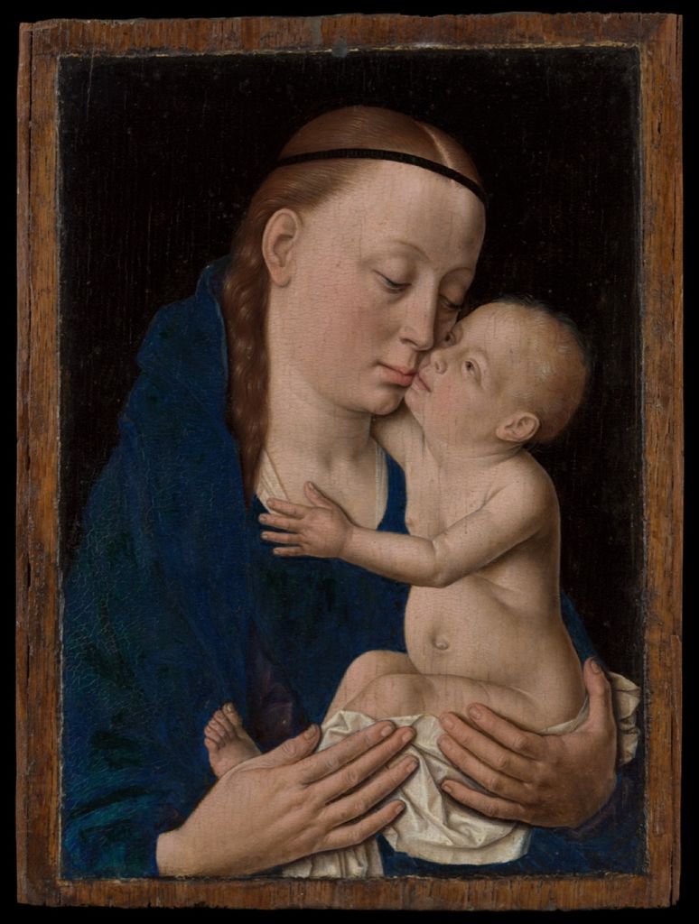 Dieric Bouts's Virgin and Child painted in oil on a prepared wooden panel.
