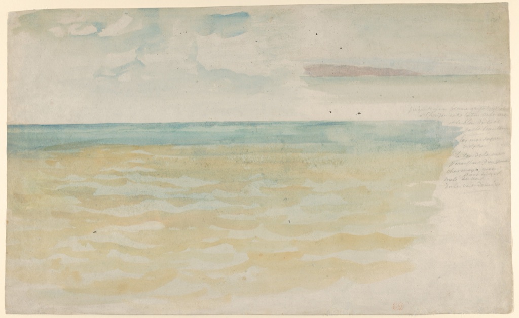 Eugène Delacroix’s pale watercolour view of the sea at Dieppe on laid paper
