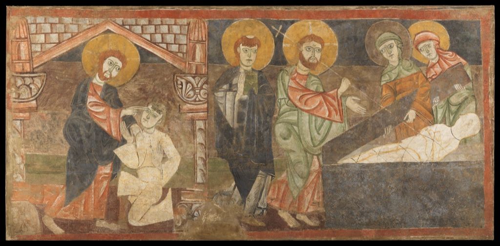 Twelfth-century fresco fragment showing Christ performing two miracles.