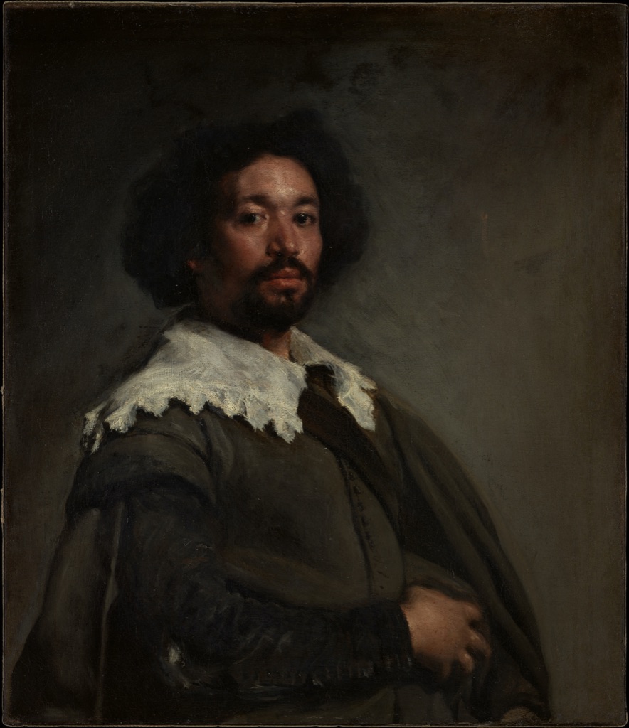 Velázquez's Juan de Pareja shows a half-length man in dark clothing placed against a broad muted background.