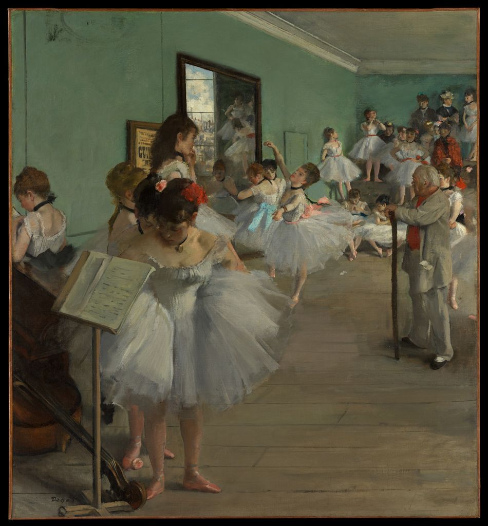 Edgar Degas's The Dance Class arranges dancers, observers and an instructor across a rehearsal room