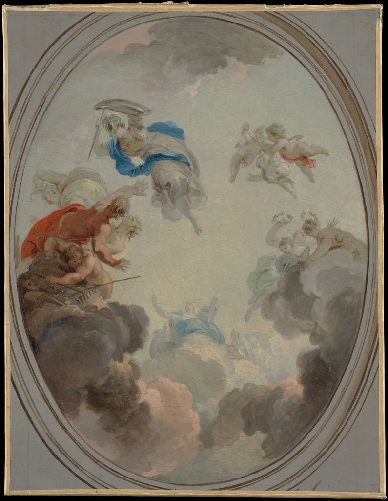 Wisdom triumphs over the fallen figure of Discord in Jacob de Wit's allegory of government.