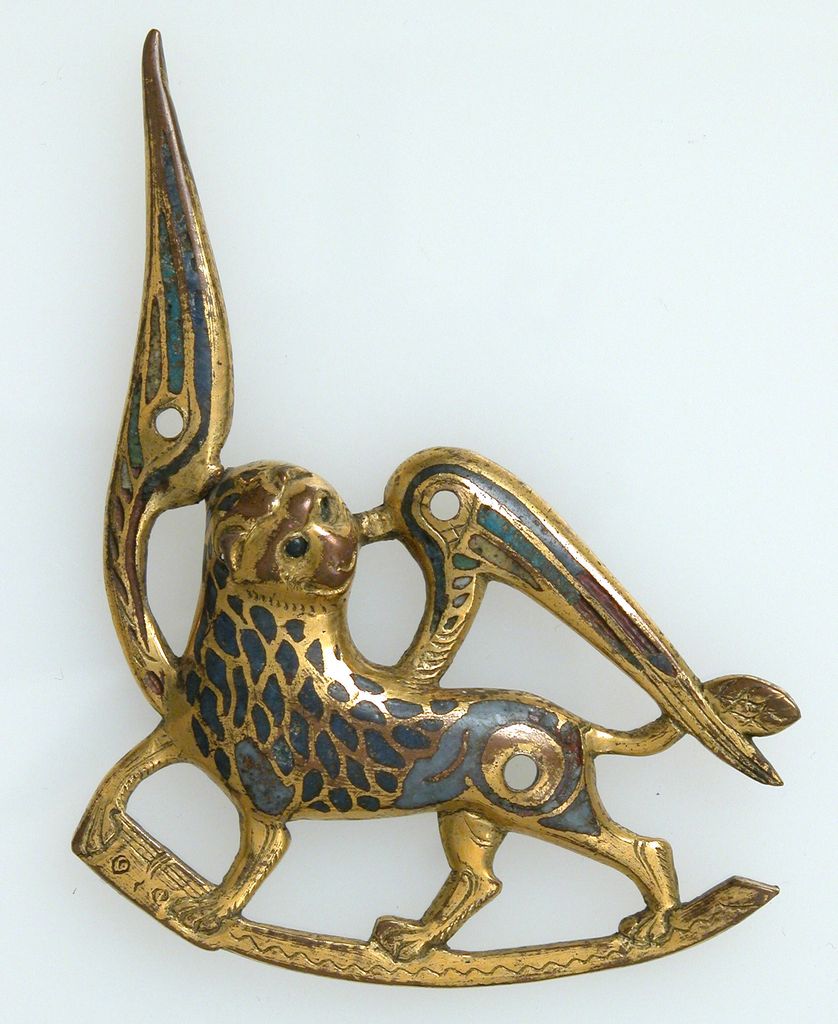 A gilded enamel winged lion made for a book cover represents Saint Mark.