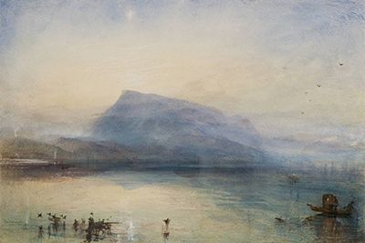 Turner's Blue Rigi built from pale watercolour washes and controlled dry accents.