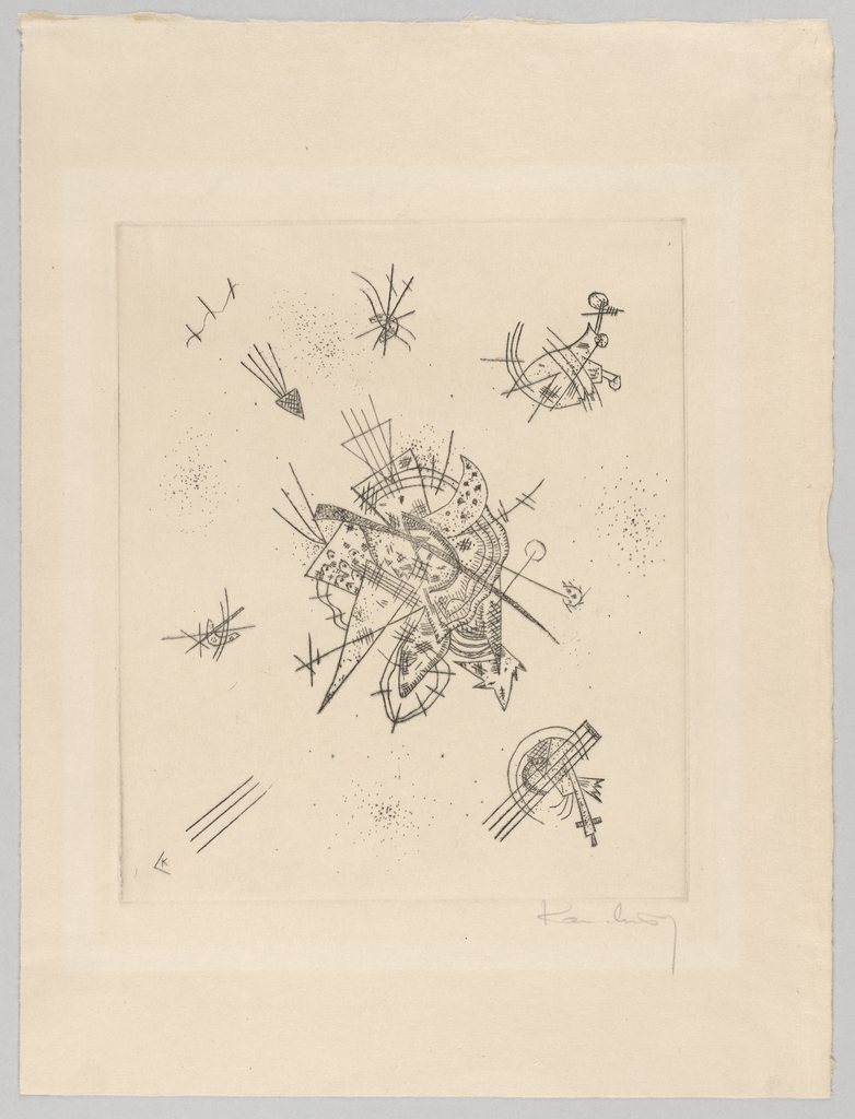 Full view of Small Worlds X by Wassily Kandinsky with three numbered close-view points